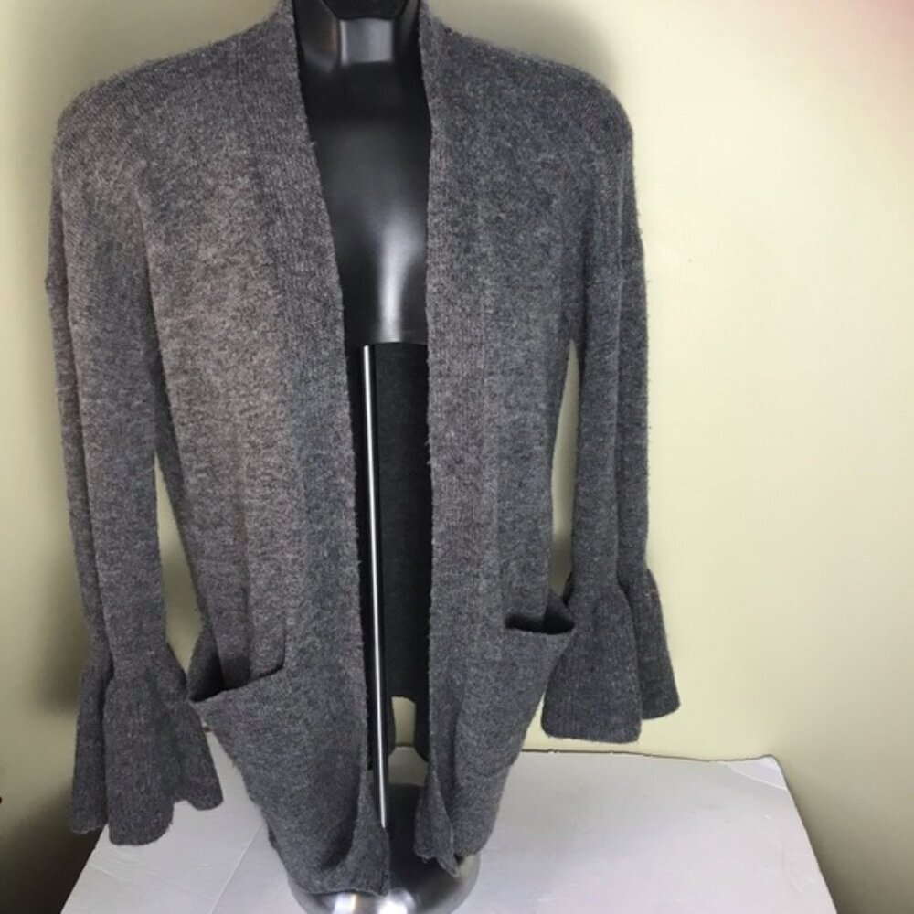 CLUB MONACO NEW Wool Bell Ruffles Sleeves Open Oversized Cardigan Pockets Soft
